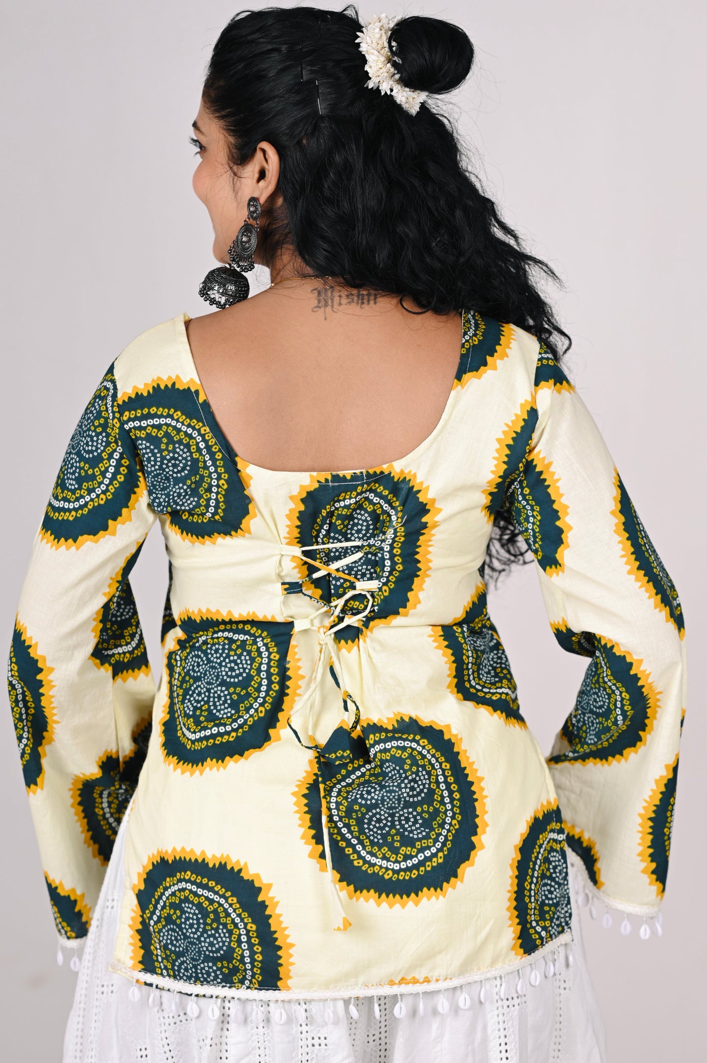 “Vanya: Lemon Green Bandhani Kurti 💛”