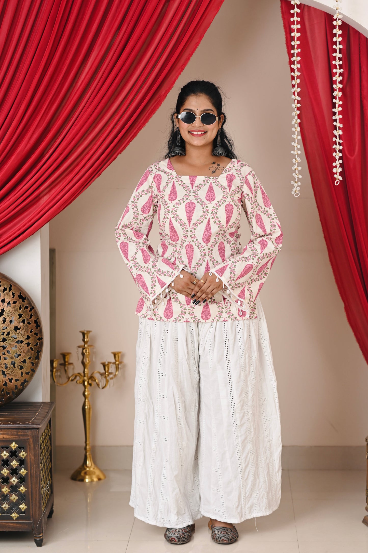 Pink white Printed jaipur cotton kurti for women🪷