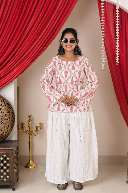 Pink white Printed jaipur cotton kurti for women🪷