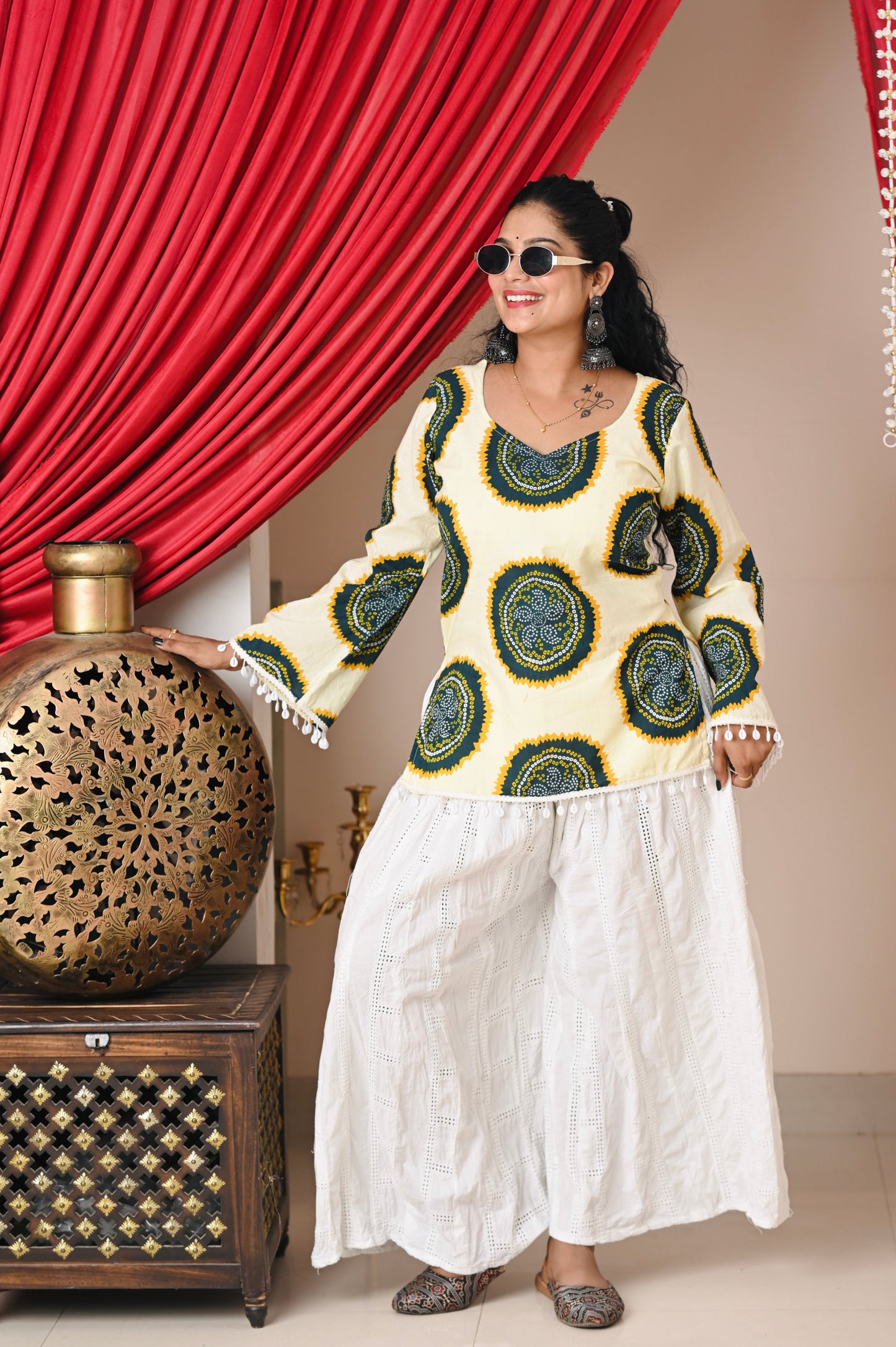 “Vanya: Lemon Green Bandhani Kurti 💛”