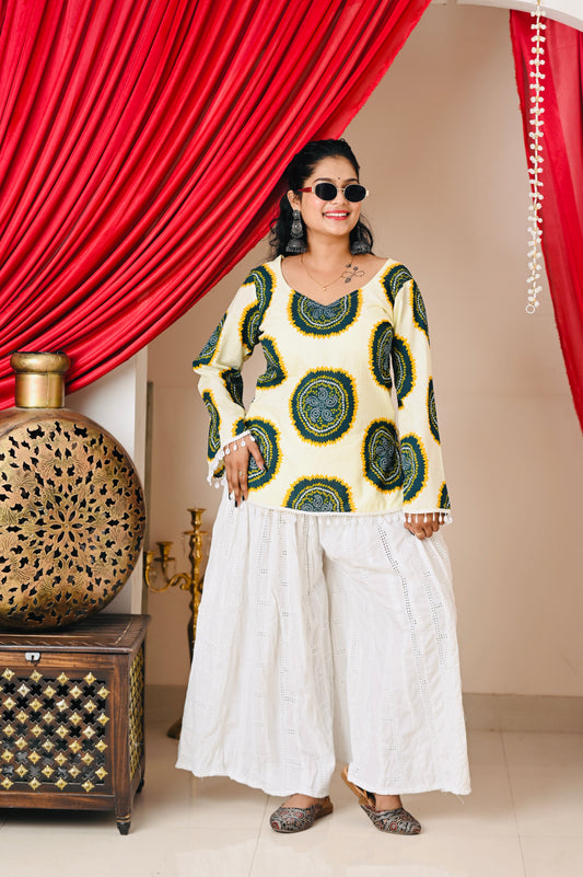 “Vanya: Lemon Green Bandhani Kurti 💛”